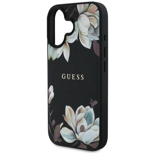 Guess Grained Printed Flower Pattern MagSafe case for iPhone 16 blackeng