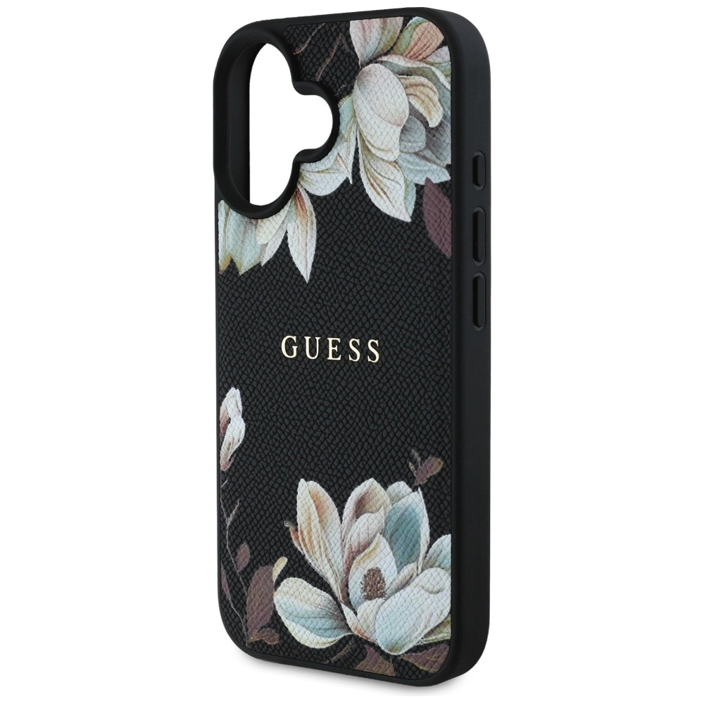Guess Grained Printed Flower Pattern MagSafe case for iPhone 16 blackeng