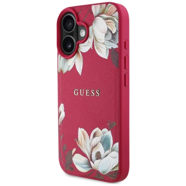 Guess Grained Printed Flower Pattern MagSafe case for iPhone 16 fuchsiaeng