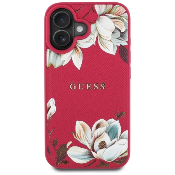 Guess Grained Printed Flower Pattern MagSafe case for iPhone 16 fuchsiaeng