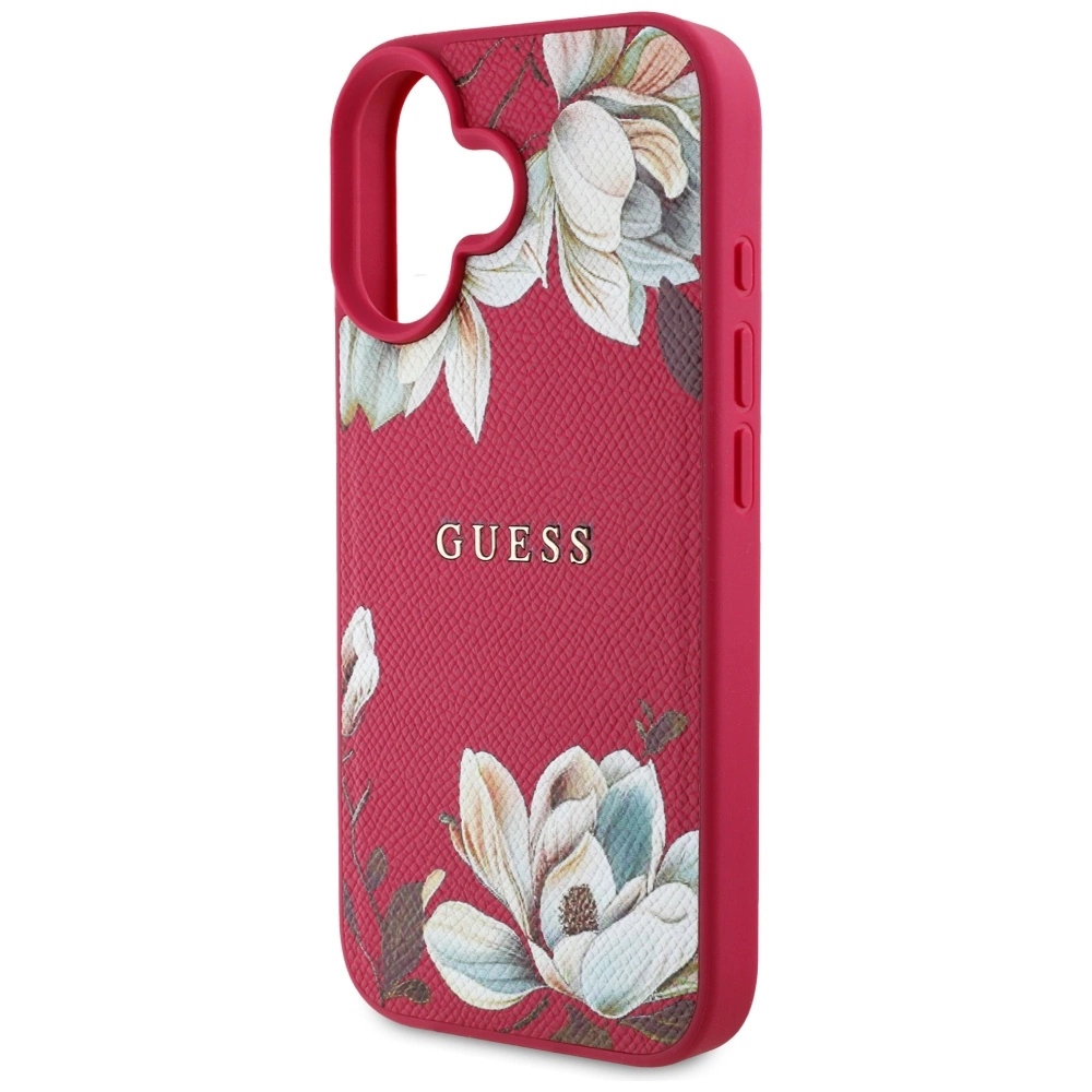 Guess Grained Printed Flower Pattern MagSafe case for iPhone 16 fuchsiaeng