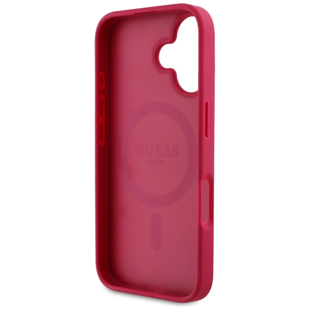 Guess Grained Printed Flower Pattern MagSafe case for iPhone 16 fuchsiaeng