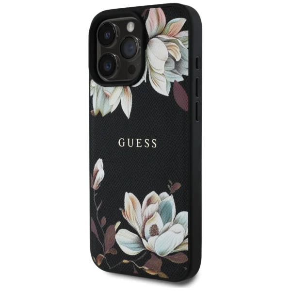 Guess Grained Printed Flower Pattern MagSafe case for iPhone 16 Pro blackeng