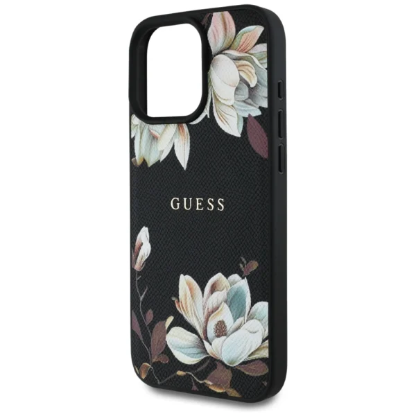 Guess Grained Printed Flower Pattern MagSafe case for iPhone 16 Pro blackeng