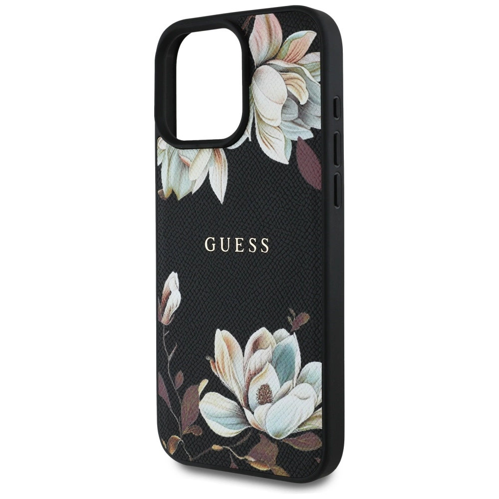 Guess Grained Printed Flower Pattern MagSafe case for iPhone 16 Pro blackeng