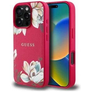 Guess Grained Printed Flower Pattern MagSafe case for iPhone 16 Pro fuchsiaeng