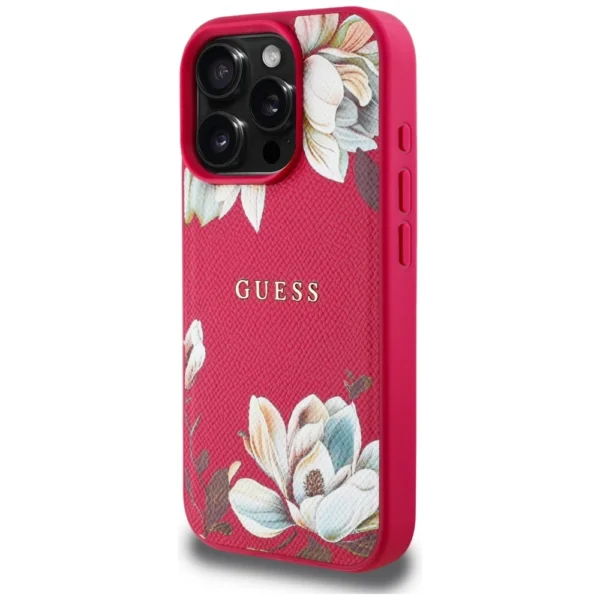 Guess Grained Printed Flower Pattern MagSafe case for iPhone 16 Pro fuchsiaeng