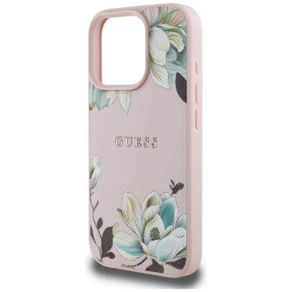 Guess Grained Printed Flower Pattern MagSafe Case for iPhone 16 Pro Max Pinkeng