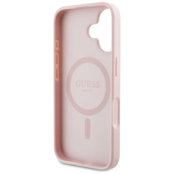 Guess Grained Printed Flower Pattern MagSafe iPhone 16 Case Pinkeng