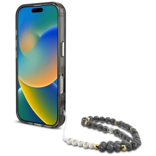 Guess Palm Trees Triangle Pearl Strap MagSafe case for iPhone 16 Pro blackeng