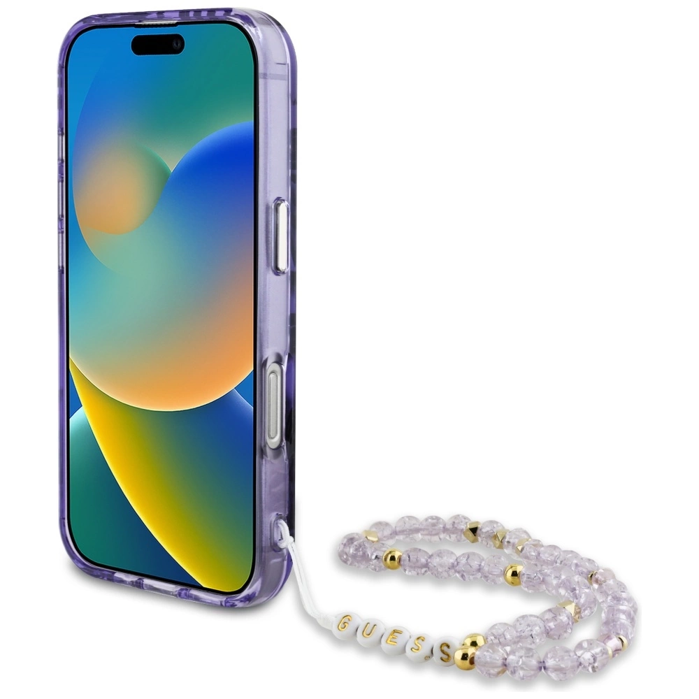 Guess Palm Trees Triangle Pearl Strap MagSafe Case for iPhone 16 Pro Purpleeng