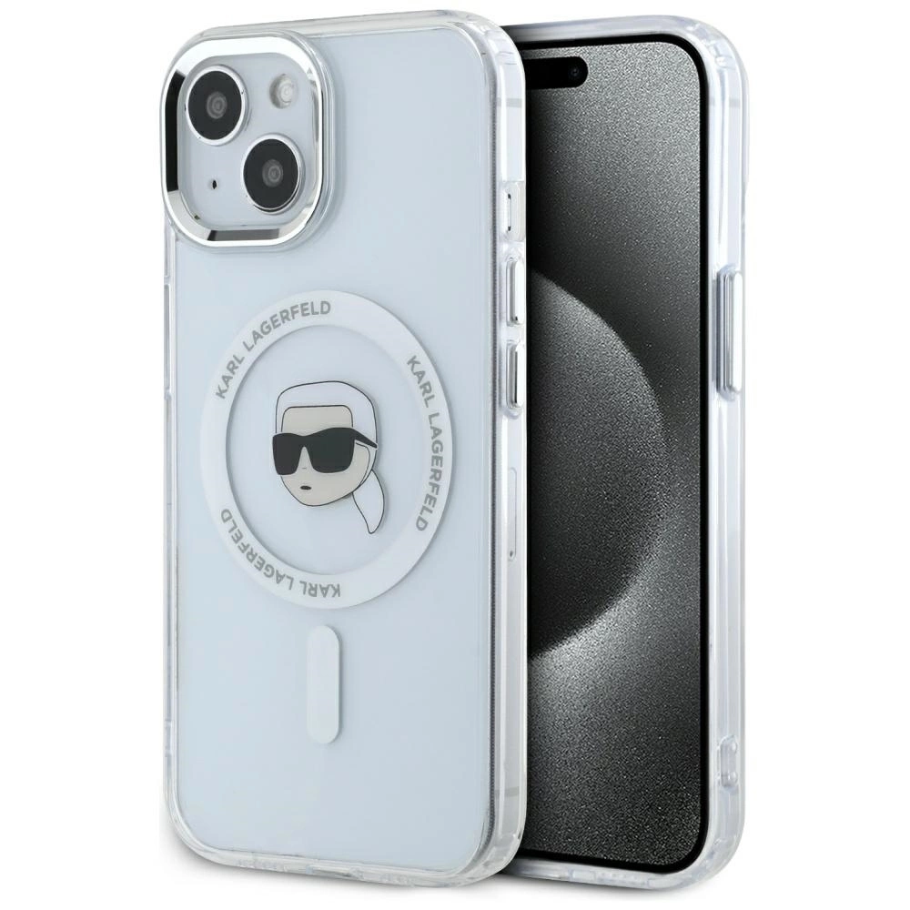 Karl Lagerfeld IML Metal Karl Head MagSafe Case for iPhone 15 Whiteeng