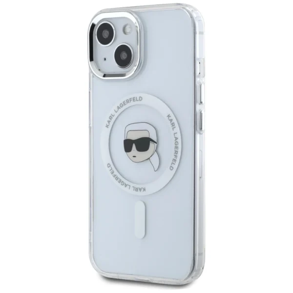 Karl Lagerfeld IML Metal Karl Head MagSafe Case for iPhone 15 Whiteeng