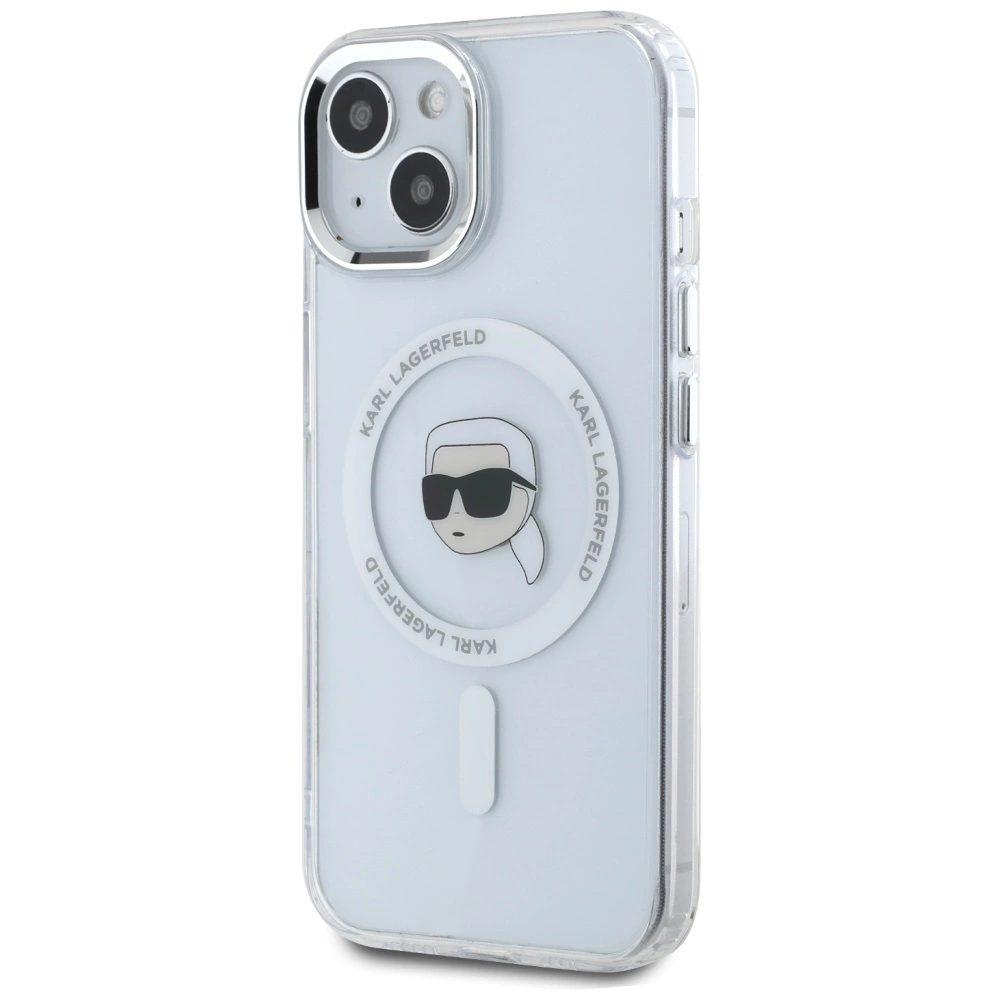 Karl Lagerfeld IML Metal Karl Head MagSafe Case for iPhone 15 Whiteeng