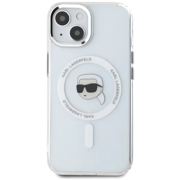 Karl Lagerfeld IML Metal Karl Head MagSafe Case for iPhone 15 Whiteeng