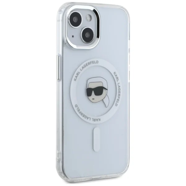 Karl Lagerfeld IML Metal Karl Head MagSafe Case for iPhone 15 Whiteeng