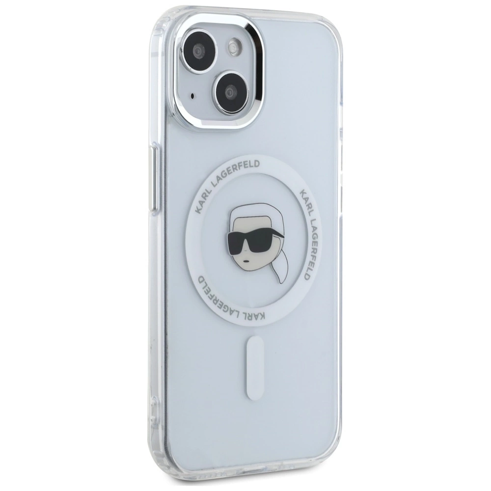 Karl Lagerfeld IML Metal Karl Head MagSafe Case for iPhone 15 Whiteeng