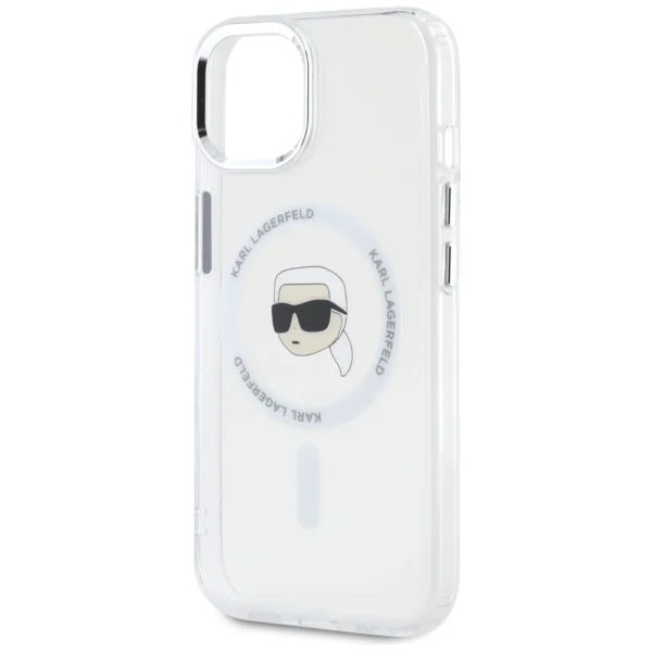 Karl Lagerfeld IML Metal Karl Head MagSafe Case for iPhone 15 Whiteeng