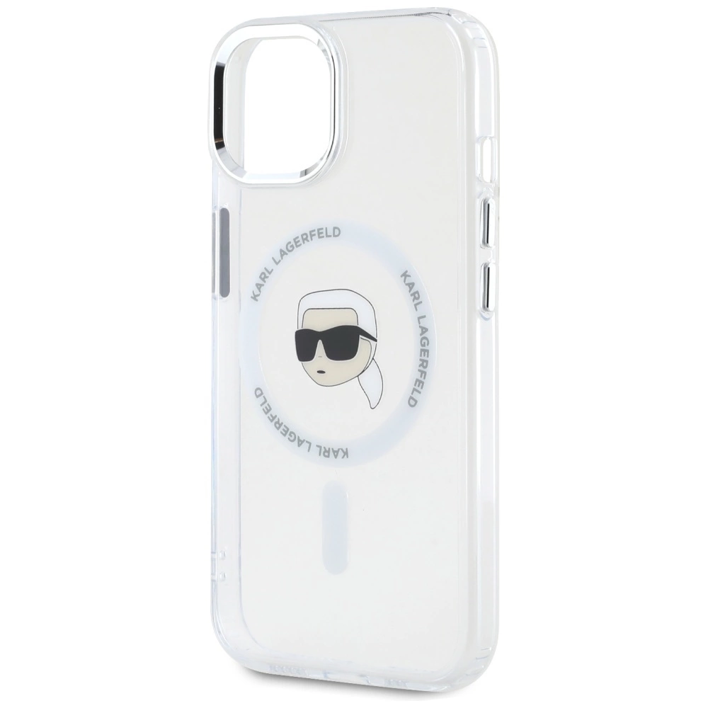 Karl Lagerfeld IML Metal Karl Head MagSafe Case for iPhone 15 Whiteeng