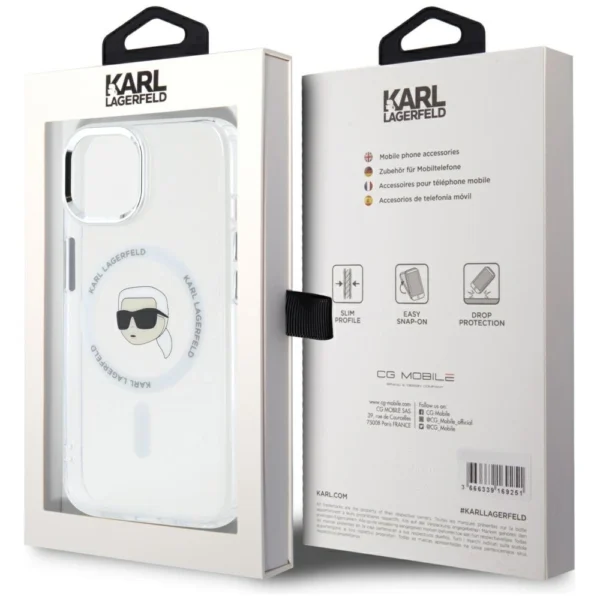 Karl Lagerfeld IML Metal Karl Head MagSafe Case for iPhone 15 Whiteeng