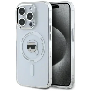 Karl Lagerfeld IML Metal Karl Head MagSafe Case for iPhone 15 Pro Whiteeng