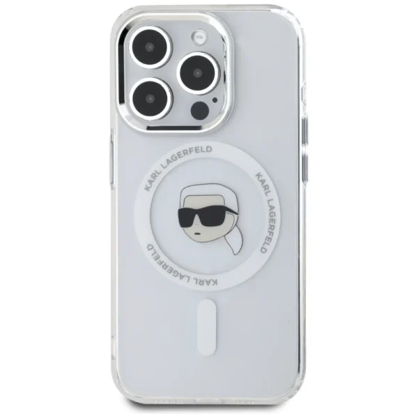 Karl Lagerfeld IML Metal Karl Head MagSafe Case for iPhone 15 Pro Whiteeng