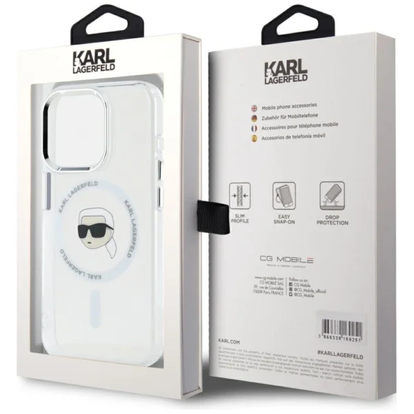 Karl Lagerfeld IML Metal Karl Head MagSafe Case for iPhone 15 Pro Whiteeng