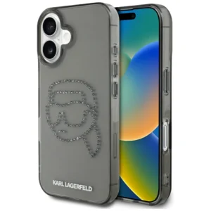 Karl Lagerfeld IML Rhinestones Karl Head Case for iPhone 16 Blackeng
