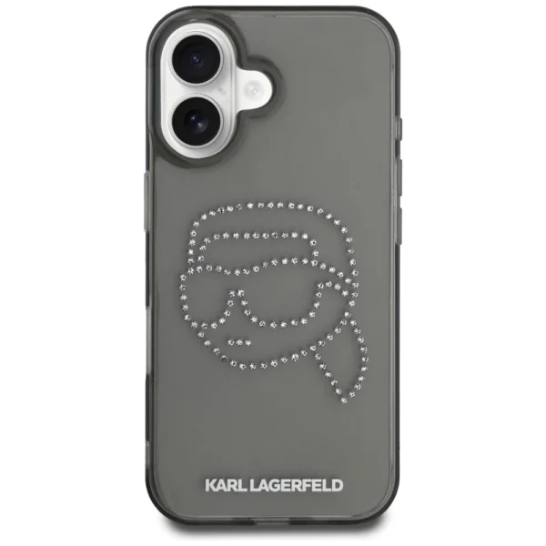 Karl Lagerfeld IML Rhinestones Karl Head Case for iPhone 16 Blackeng