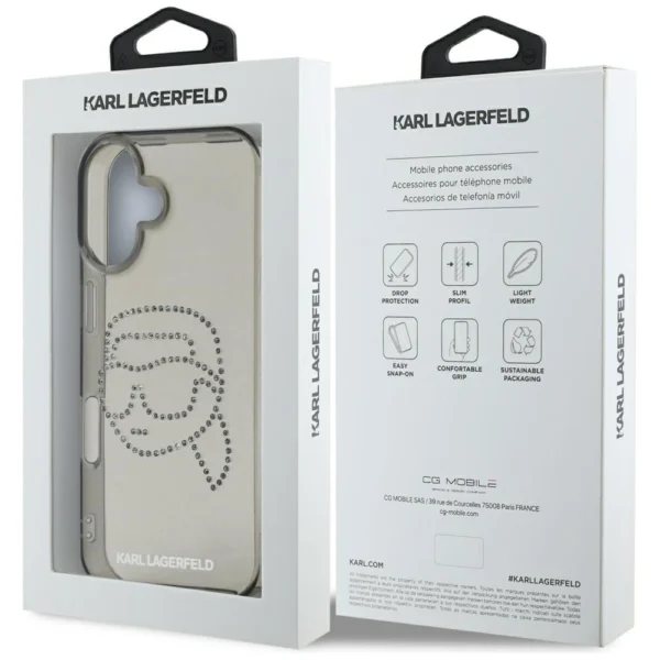 Karl Lagerfeld IML Rhinestones Karl Head Case for iPhone 16 Blackeng