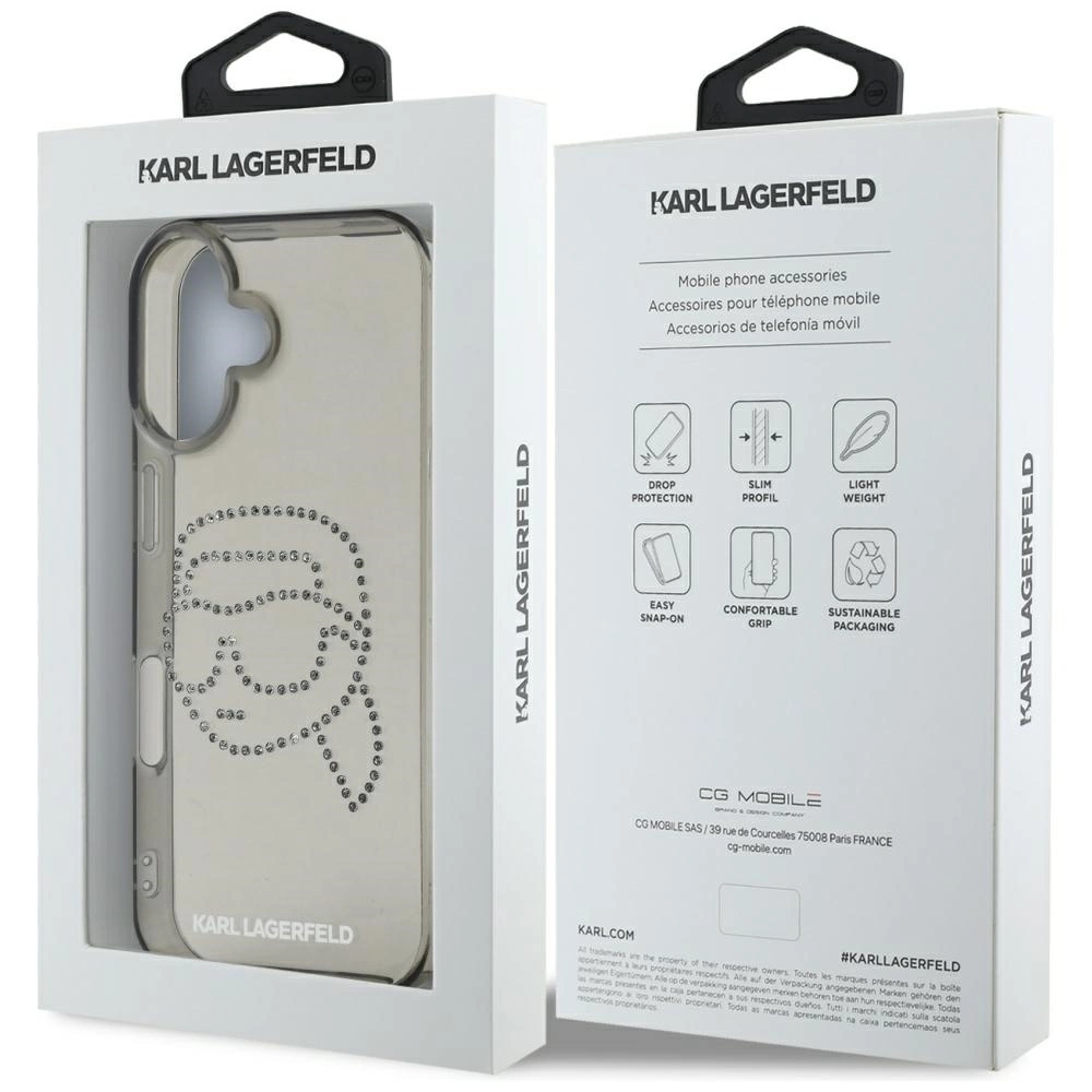 Karl Lagerfeld IML Rhinestones Karl Head Case for iPhone 16 Blackeng