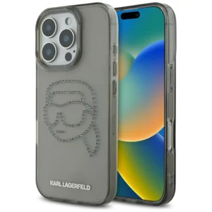Karl Lagerfeld IML Rhinestones Karl Head Case for iPhone 16 Pro Blackeng