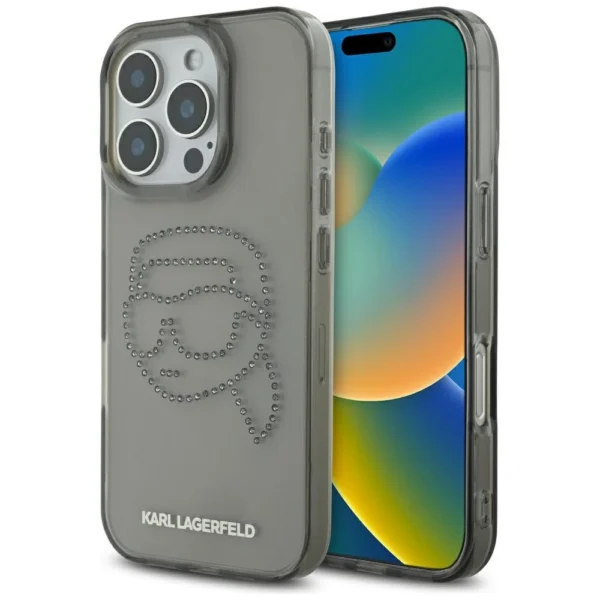 Karl Lagerfeld IML Rhinestones Karl Head Case for iPhone 16 Pro Blackeng