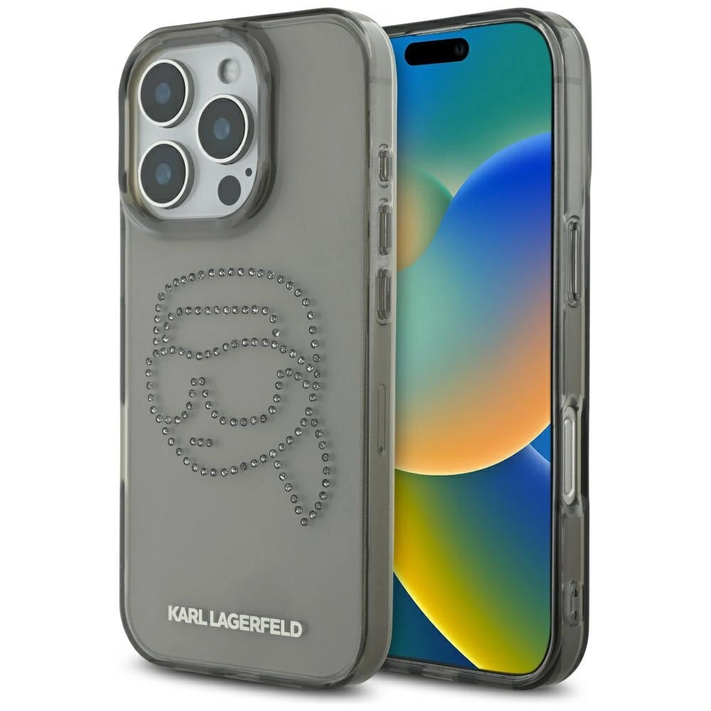 Karl Lagerfeld IML Rhinestones Karl Head Case for iPhone 16 Pro Blackeng