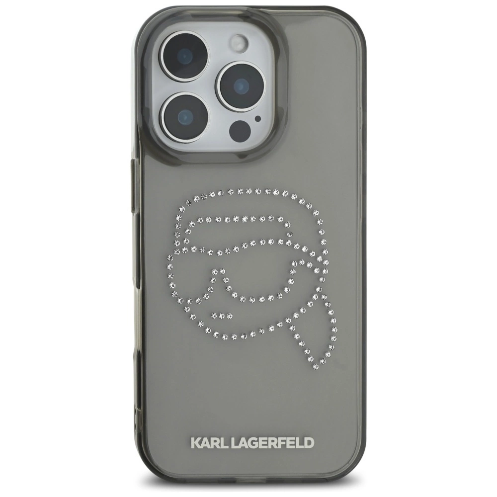 Karl Lagerfeld IML Rhinestones Karl Head Case for iPhone 16 Pro Blackeng