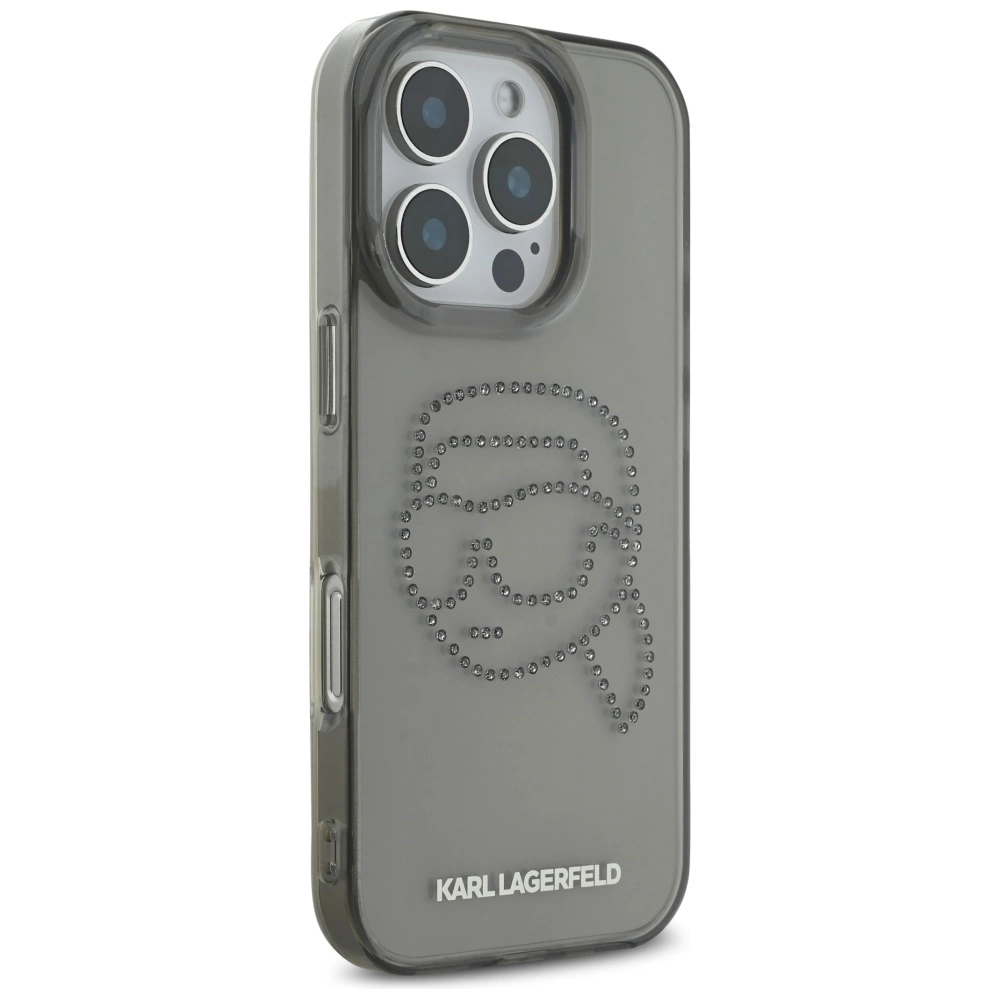 Karl Lagerfeld IML Rhinestones Karl Head Case for iPhone 16 Pro Blackeng