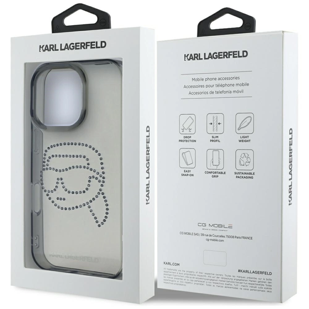 Karl Lagerfeld IML Rhinestones Karl Head Case for iPhone 16 Pro Blackeng