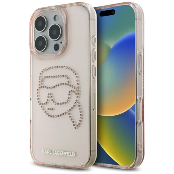 Karl Lagerfeld IML Rhinestones Karl Head Case for iPhone 16 Pro Max Pinkeng