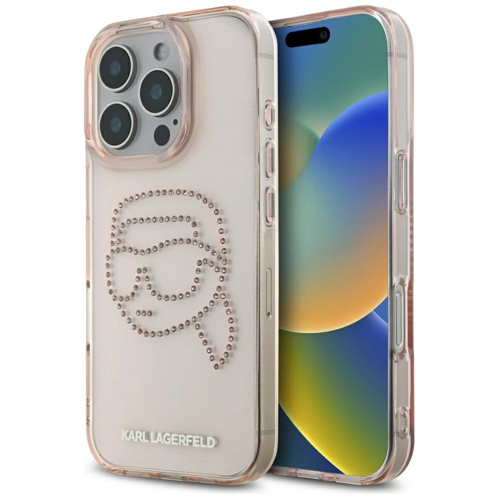 Karl Lagerfeld IML Rhinestones Karl Head Case for iPhone 16 Pro Max Pinkeng
