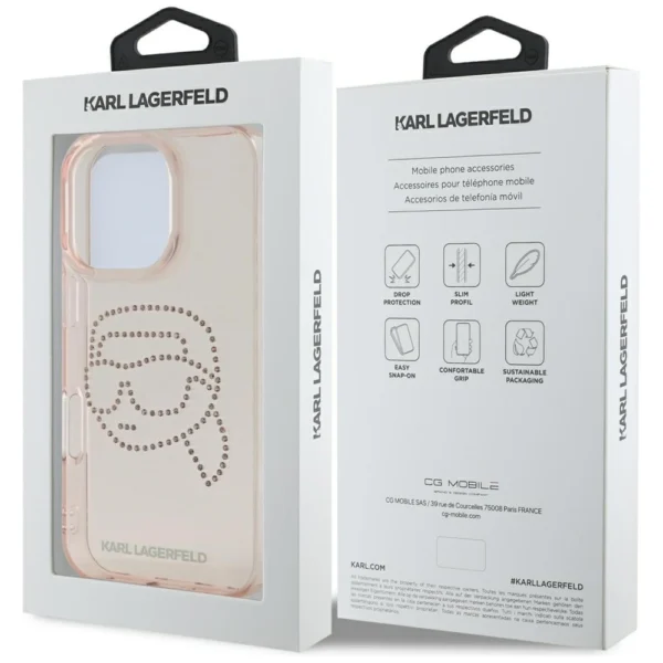 Karl Lagerfeld IML Rhinestones Karl Head Case for iPhone 16 Pro Max Pinkeng
