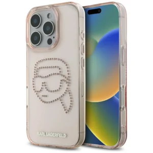 Karl Lagerfeld IML Rhinestones Karl Head Case for iPhone 16 Pro Pinkeng