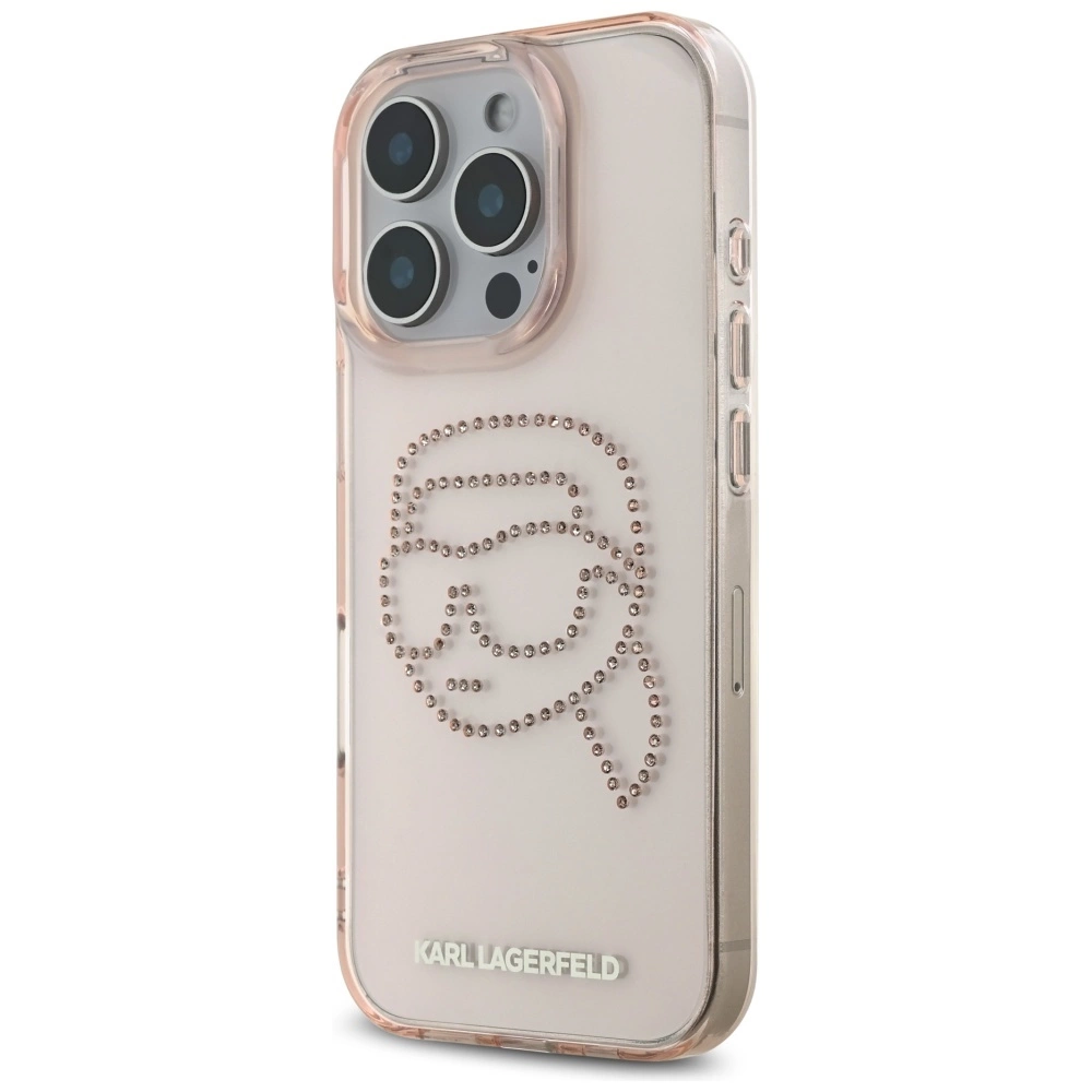 Karl Lagerfeld IML Rhinestones Karl Head Case for iPhone 16 Pro Pinkeng