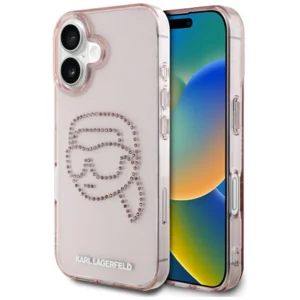 Karl Lagerfeld IML Rhinestones Karl Head iPhone 16 Case Pinkeng