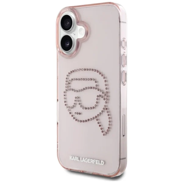 Karl Lagerfeld IML Rhinestones Karl Head iPhone 16 Case Pinkeng
