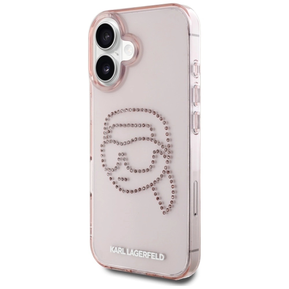 Karl Lagerfeld IML Rhinestones Karl Head iPhone 16 Case Pinkeng