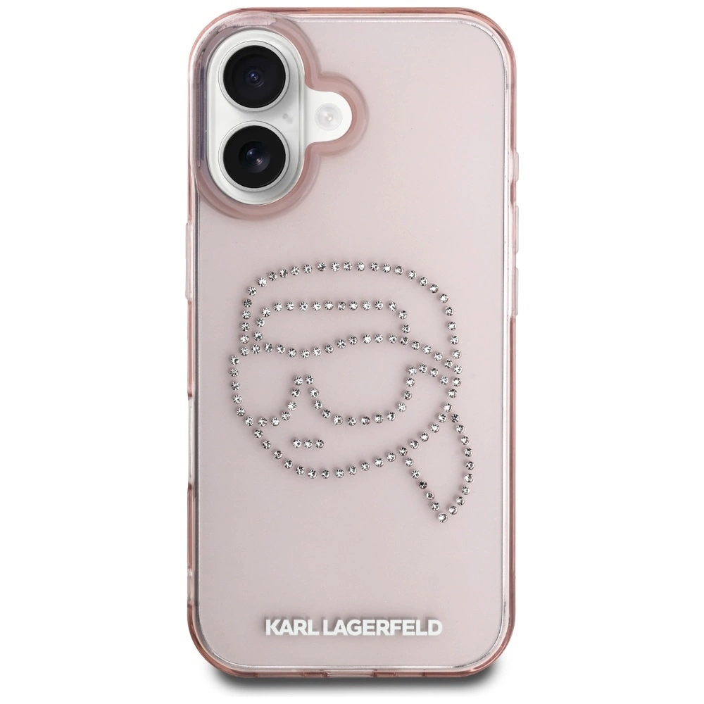 Karl Lagerfeld IML Rhinestones Karl Head iPhone 16 Case Pinkeng