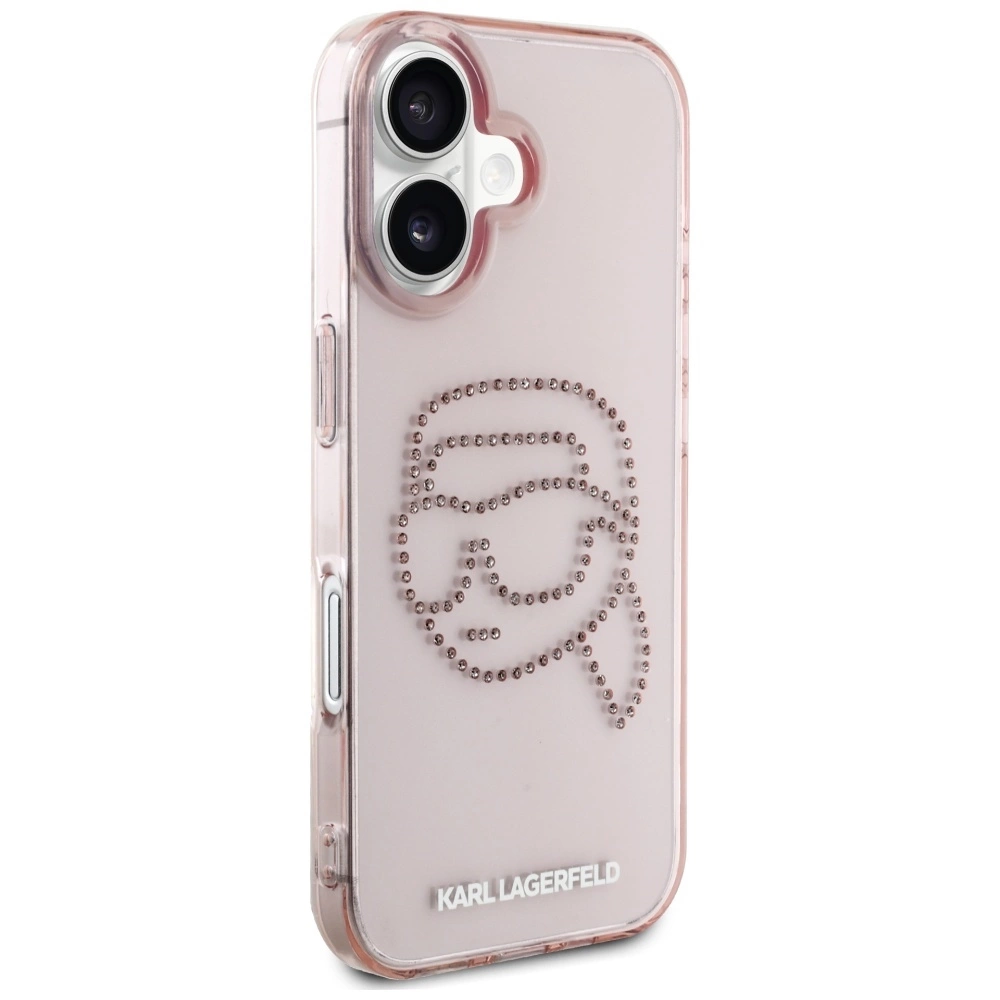 Karl Lagerfeld IML Rhinestones Karl Head iPhone 16 Case Pinkeng