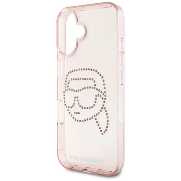 Karl Lagerfeld IML Rhinestones Karl Head iPhone 16 Case Pinkeng