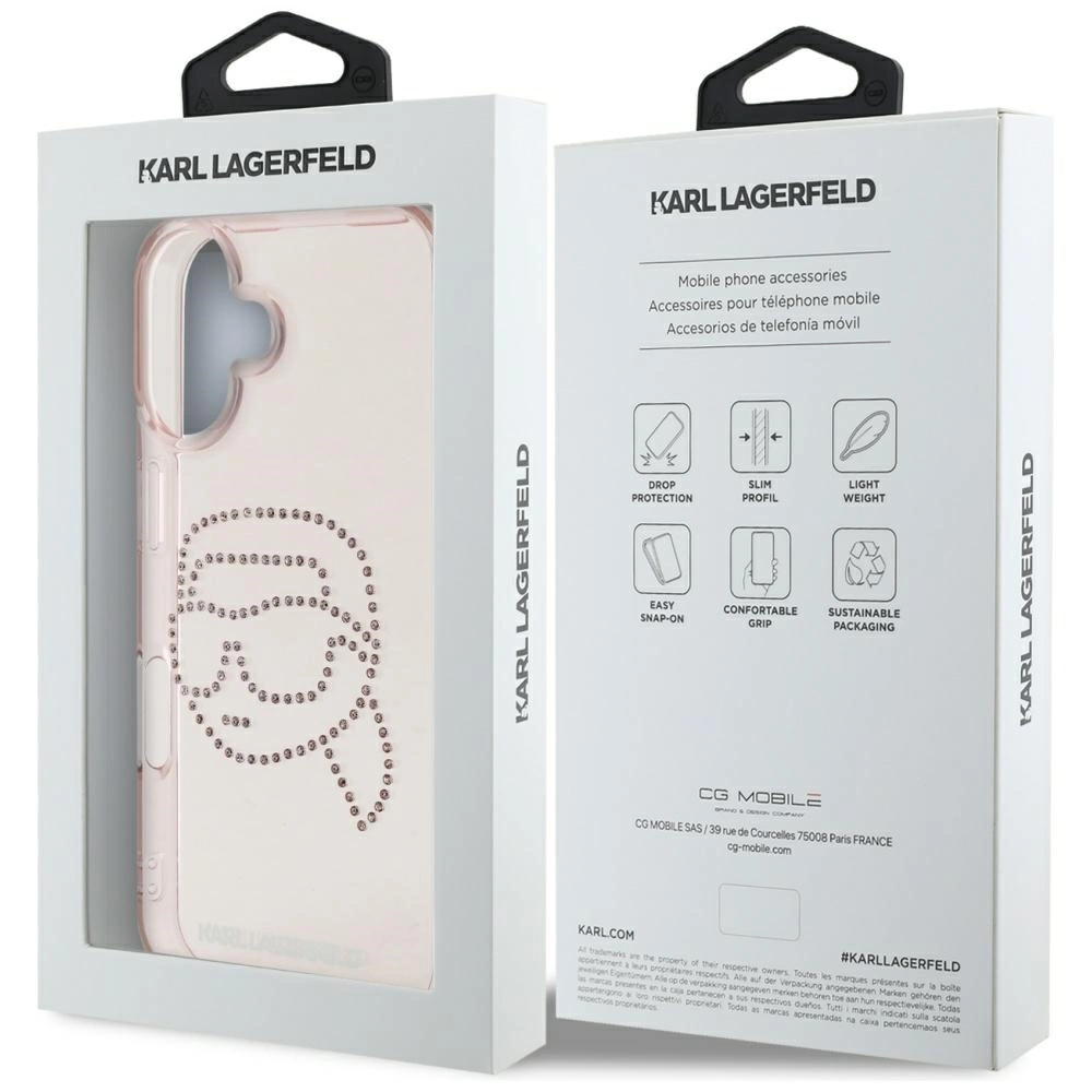 Karl Lagerfeld IML Rhinestones Karl Head iPhone 16 Case Pinkeng