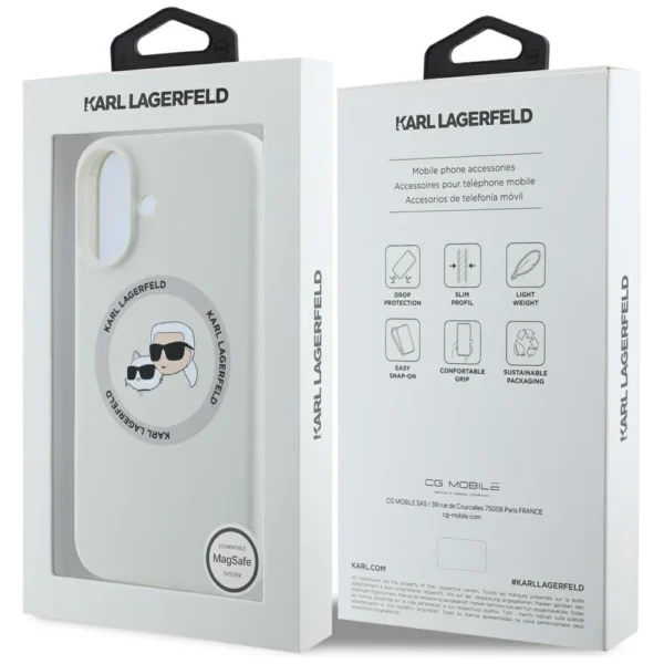 Karl Lagerfeld Silicone Double Heads And Circle MagSafe case for iPhone 16 beigeeng
